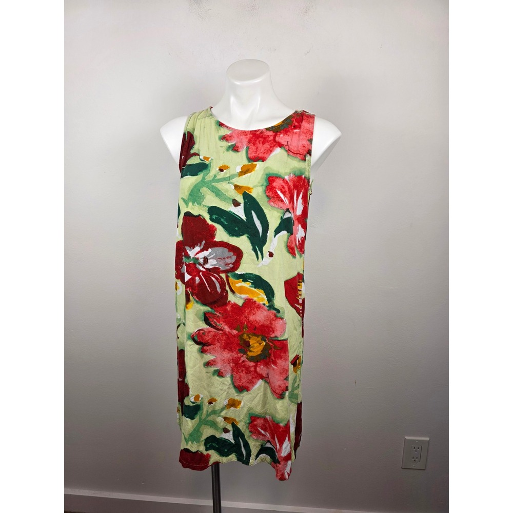 Jams World Womens Small Floral Tropical Sleeveless Shift Dress Green Red 3138